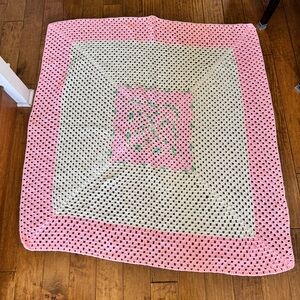 Pink and Cream Crochet Blanket  56”x50”